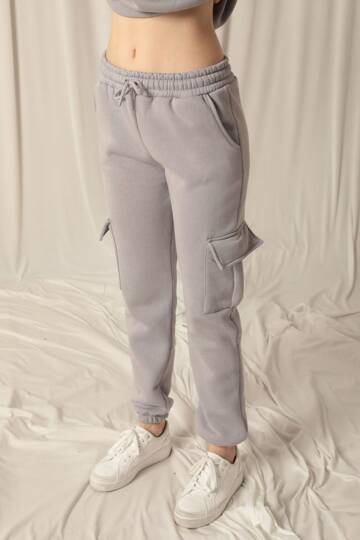 Üç İplik Lastikli Kadın Koyu Gri Eşofman - 4