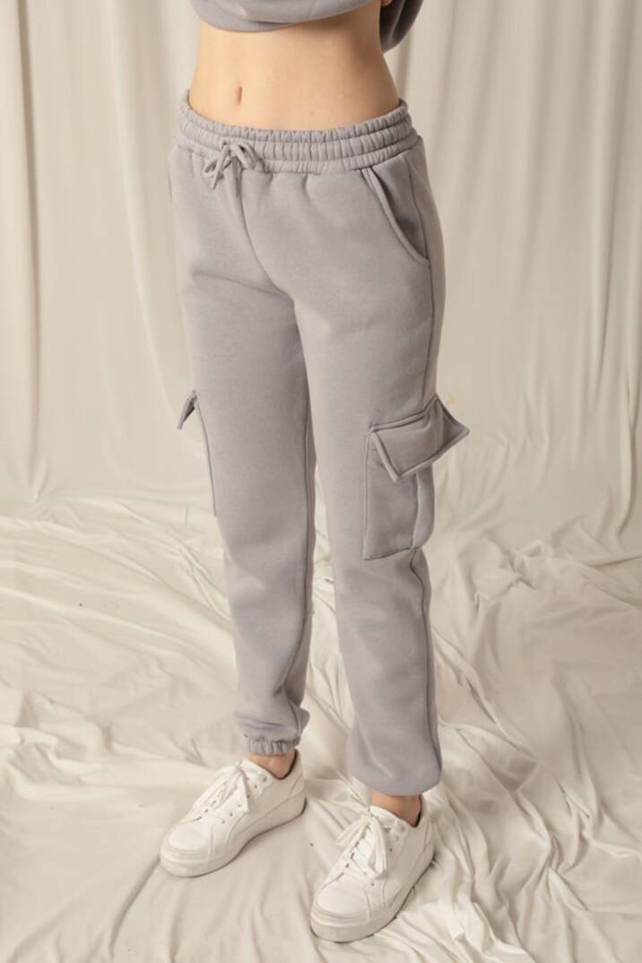 Üç İplik Lastikli Kadın Koyu Gri Eşofman - 4