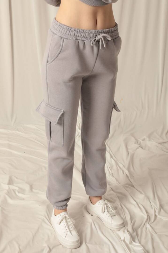 Üç İplik Lastikli Kadın Koyu Gri Eşofman - 5