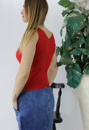 V Yaka Fitilli Triko Atlet Kırmızı - Lks1262.32 - 3