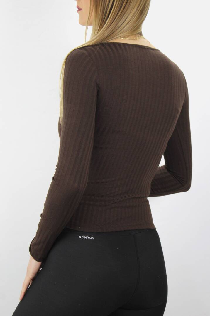 V Yaka Klipsli Bluz Kahve - 117.645 - 3