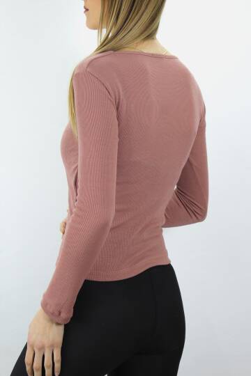 V Yaka Klipsli Bluz Pudra - 117.645 - 3