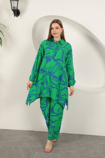 Viskon Desenli Kadın Takım-Yeşil - 2