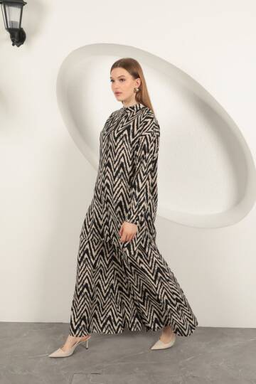 Viskon Kumaş Çizgili Kadın Takım-Bej - 4