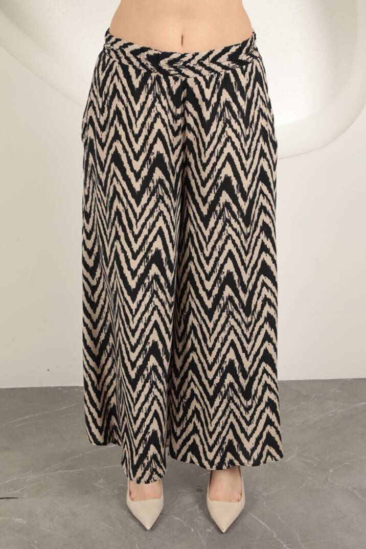 Viskon Kumaş Çizgili Kadın Takım-Bej - 5