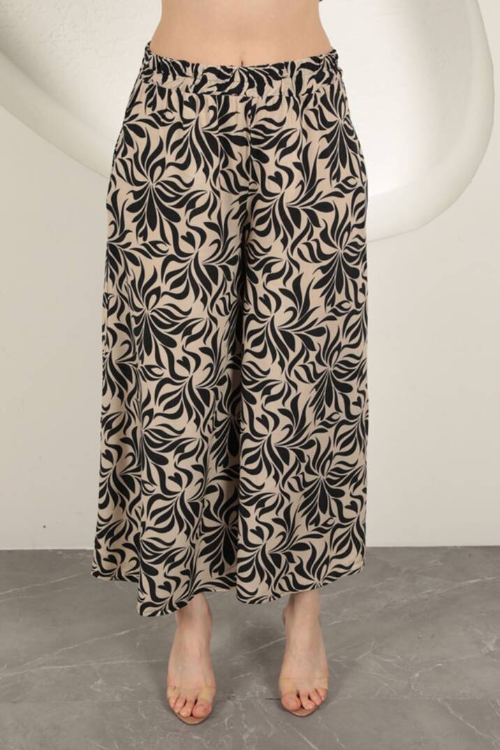 Viskon Kumaş Desenli Kadın Takım-Bej - 5