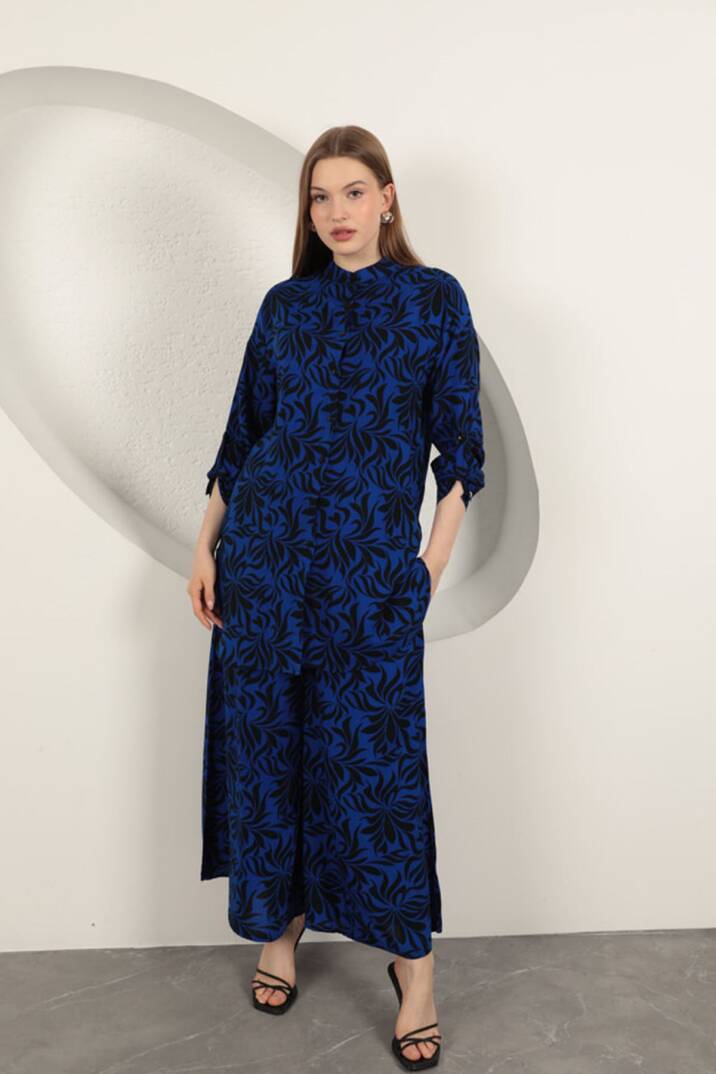 Viskon Kumaş Desenli Kadın Takım-Saks - 1