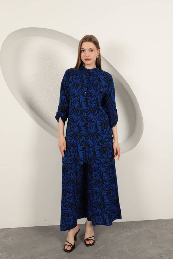 Viskon Kumaş Desenli Kadın Takım-Saks - 2