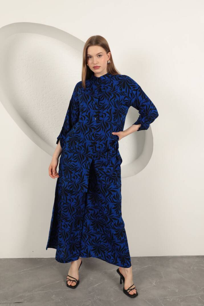 Viskon Kumaş Desenli Kadın Takım-Saks - 3