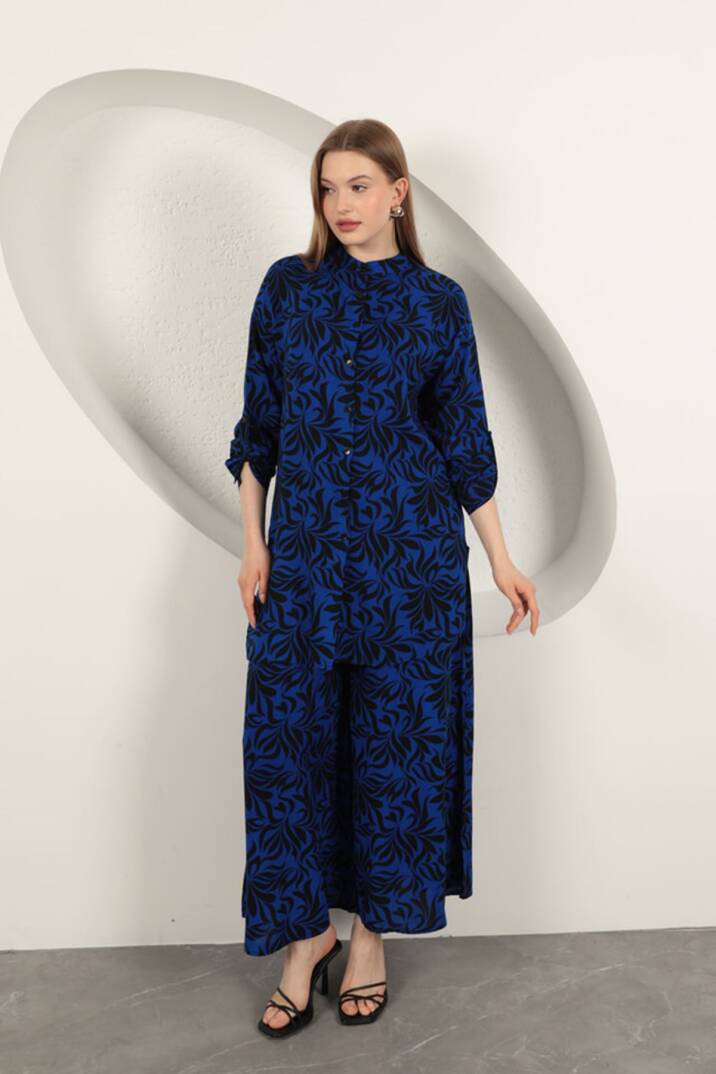 Viskon Kumaş Desenli Kadın Takım-Saks - 4