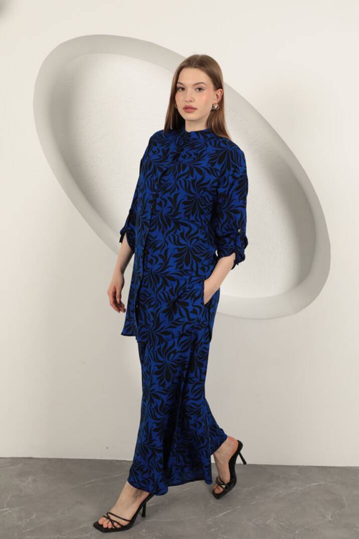 Viskon Kumaş Desenli Kadın Takım-Saks - 5