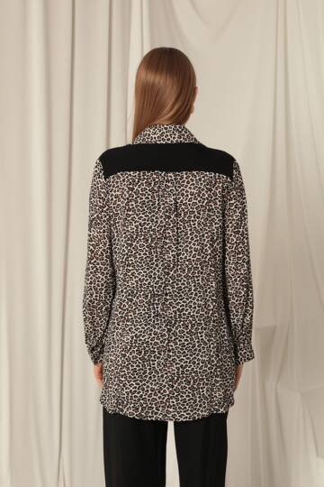 Viskon Kumaş Yelekli Kadın Çıtır Leopar Gömlek - 4