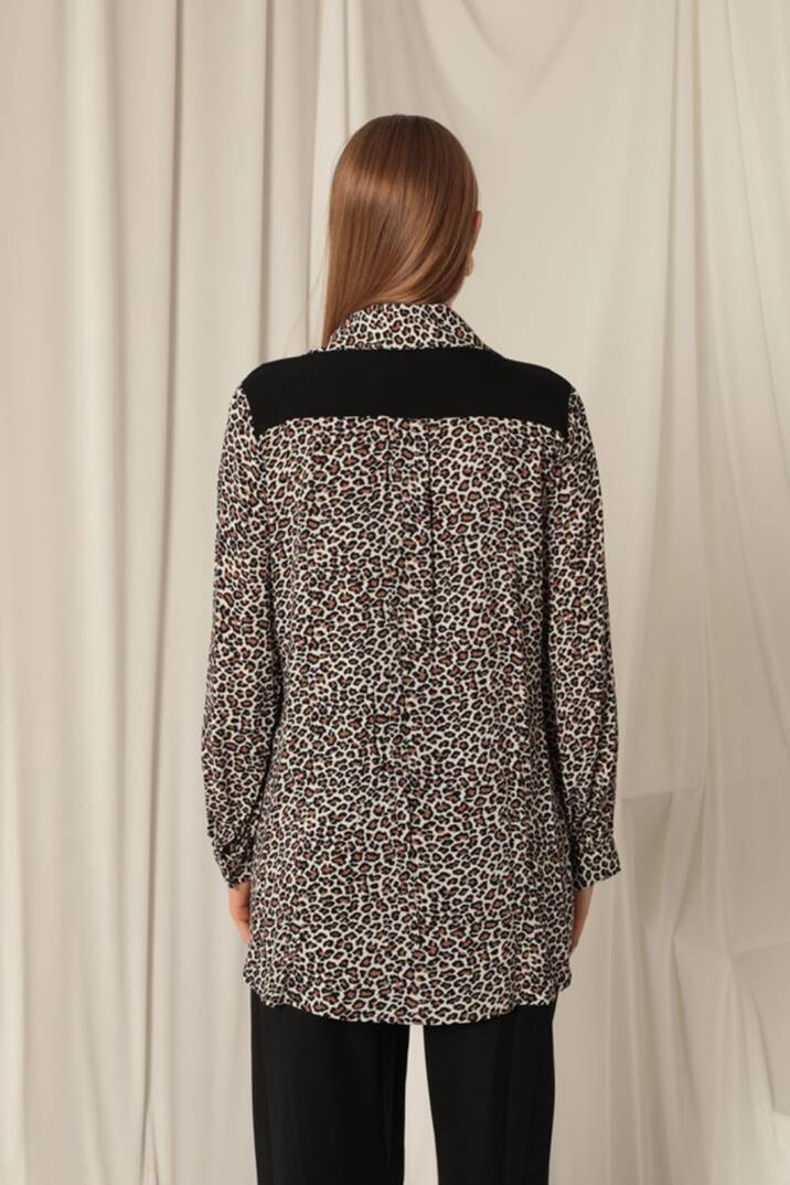 Viskon Kumaş Yelekli Kadın Çıtır Leopar Gömlek - 4