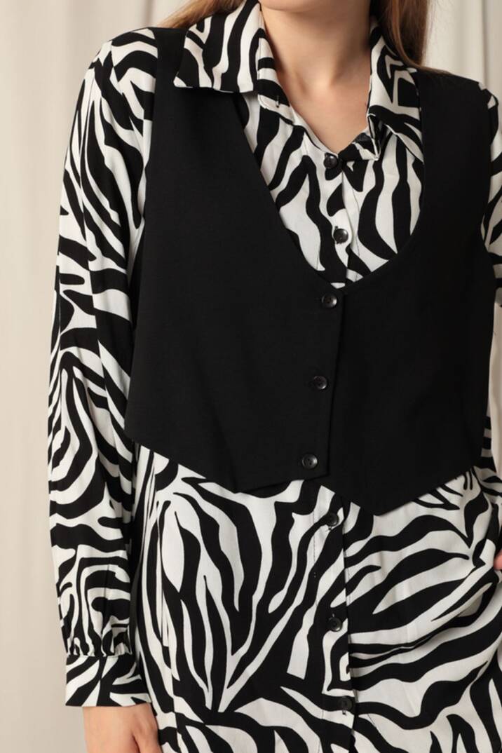 Viskon Kumaş Yelekli Kadın Zebra Gömlek - 5