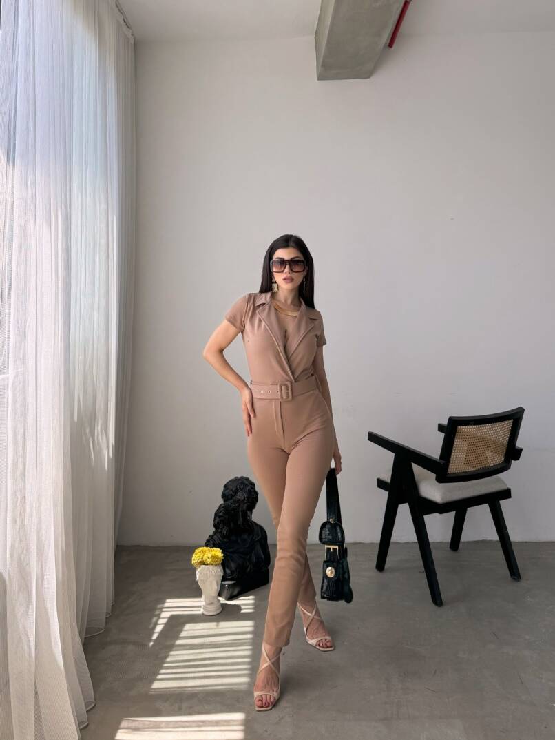 Yakalı Beli Kemerli Tulum - 4