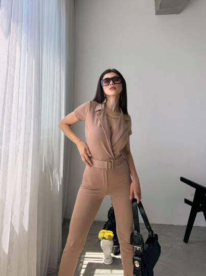 Yakalı Beli Kemerli Tulum - 5