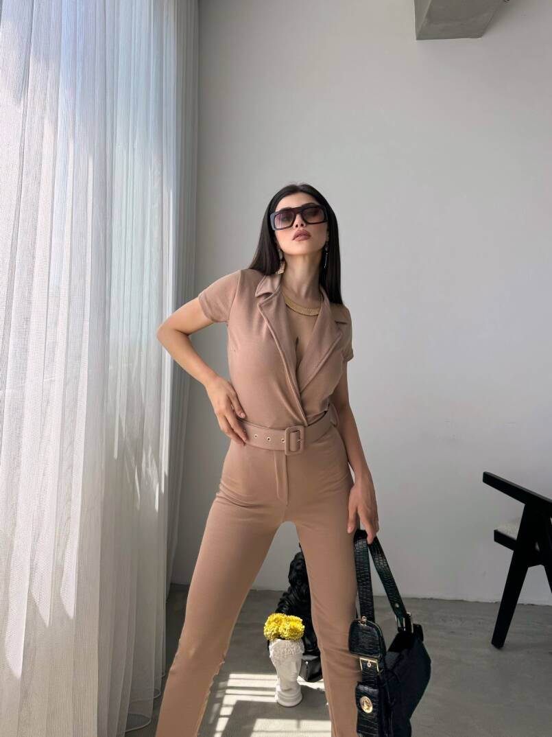 Yakalı Beli Kemerli Tulum - 5