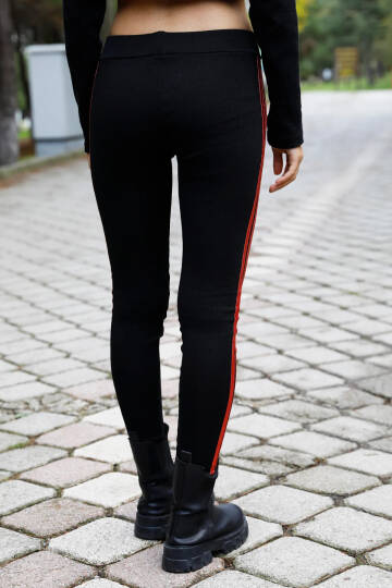 Yan Çift Şeritli Ribana Tayt Siyah - P-020258 - 4