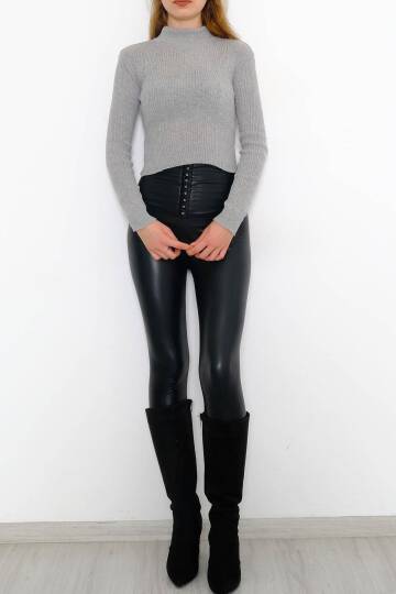 Yarım Balıkçı Crop Triko Gri - 885.1319. - 5