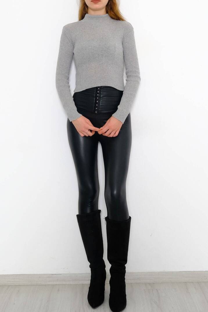 Yarım Balıkçı Crop Triko Gri - 885.1319. - 5