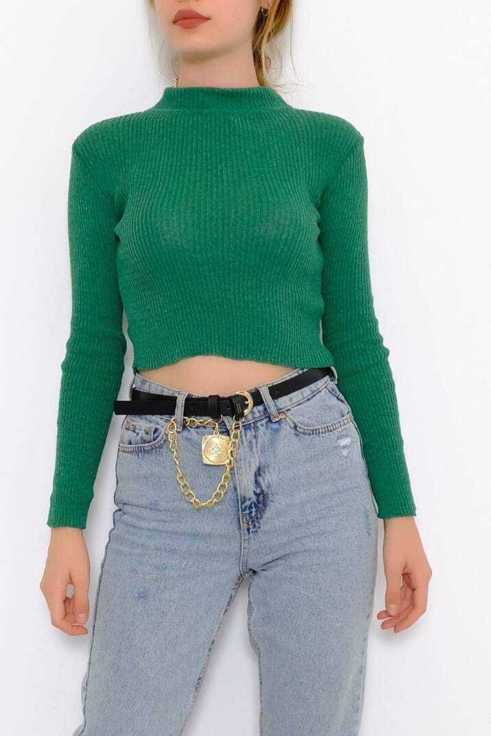 Yarım Balıkçı Crop Triko Yeşil - 885.1319. - 1