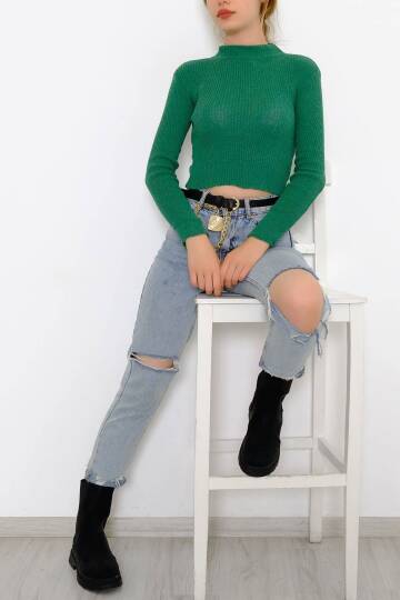 Yarım Balıkçı Crop Triko Yeşil - 885.1319. - 2