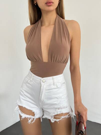 Yıkamalı Lazer Yırtıklı Mini Denim Şort - 2