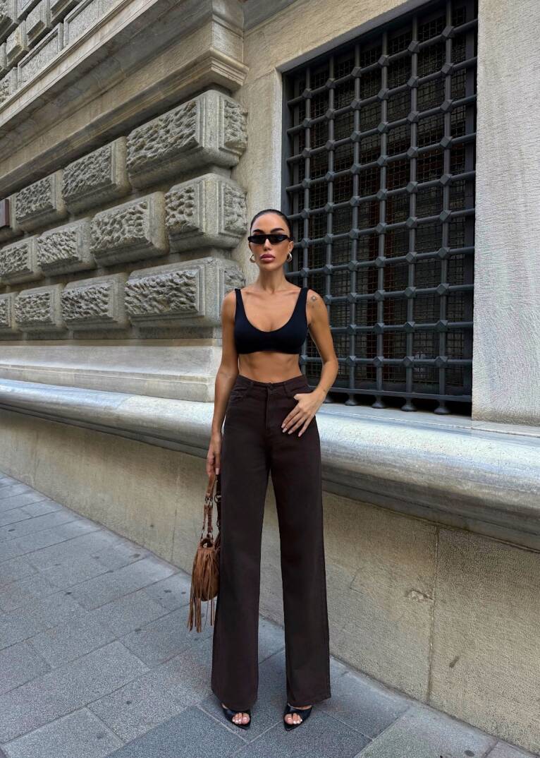 Yüksek Bel İspanyol Paça Denim Pantolon - 2