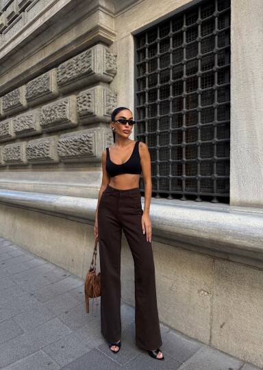 Yüksek Bel İspanyol Paça Denim Pantolon - 3