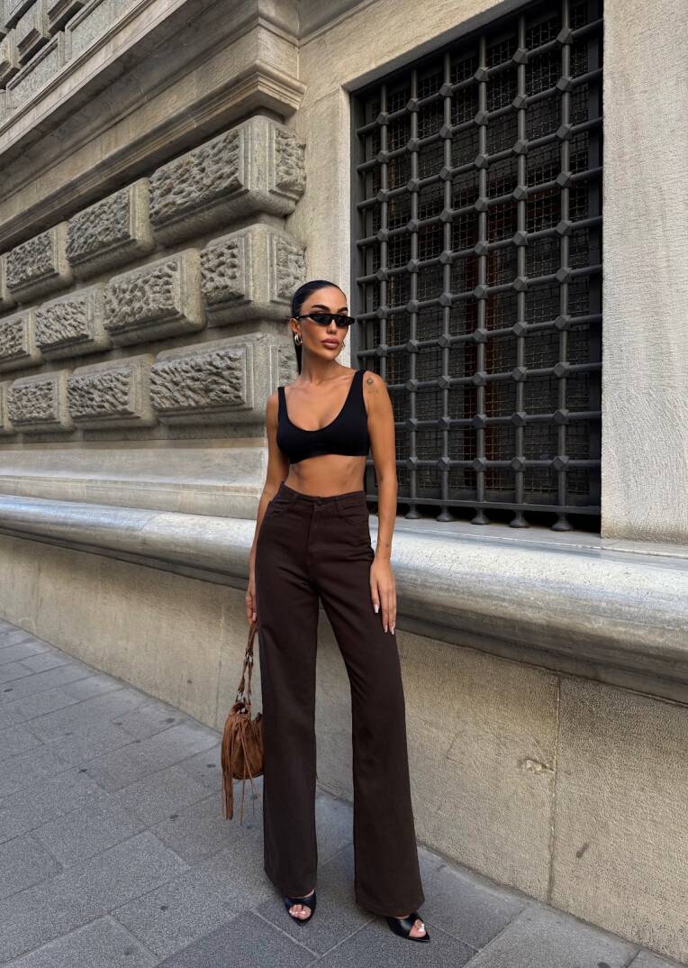 Yüksek Bel İspanyol Paça Denim Pantolon - 3