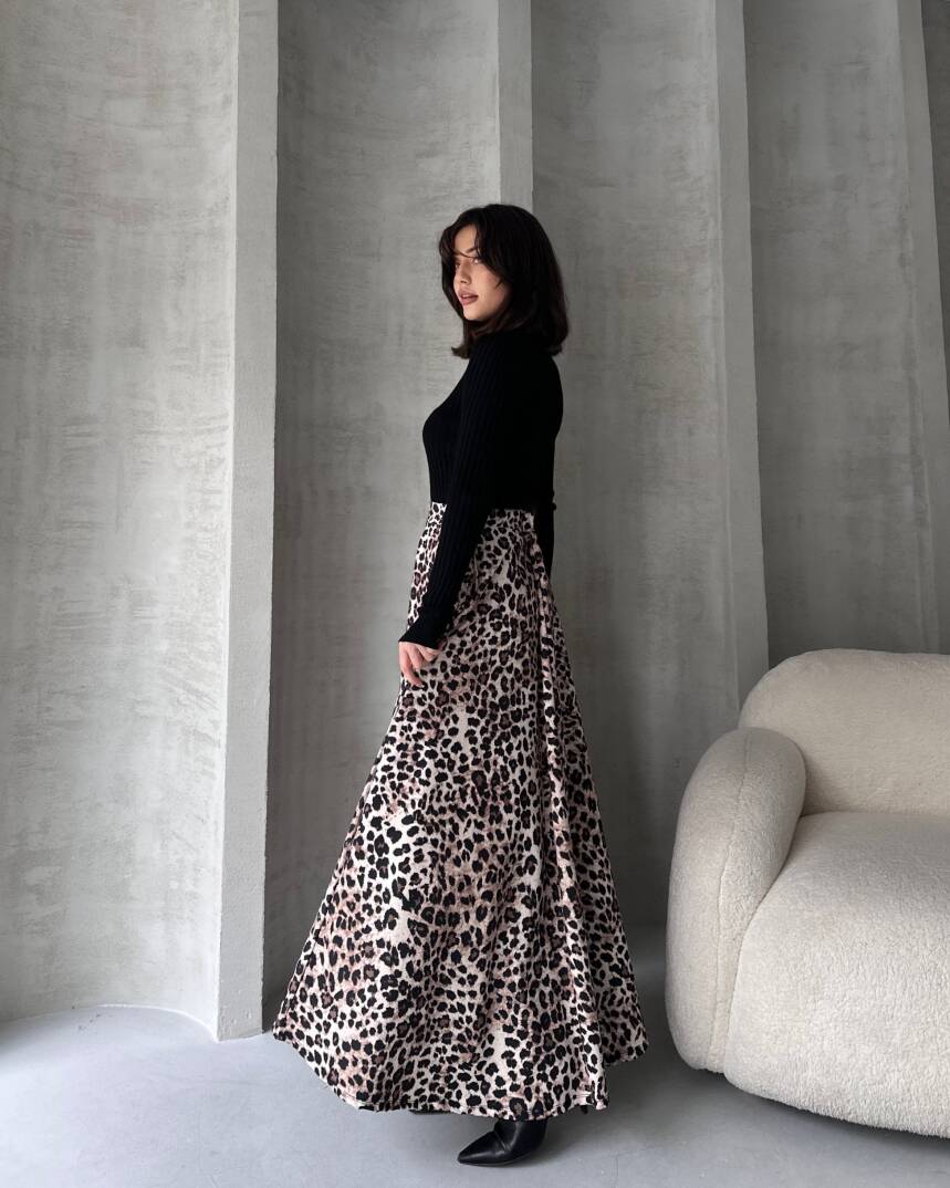 Yüksek Bel Leopar Desenli Çan Etek - 4
