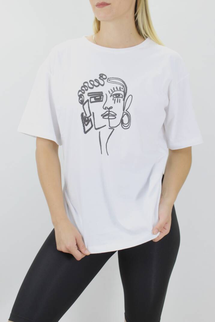 Yüz Baskılı Tişört Beyaz - 144.075 - 1