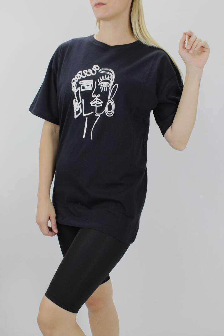 Yüz Baskılı Tişört Siyah - 144.075 - 1