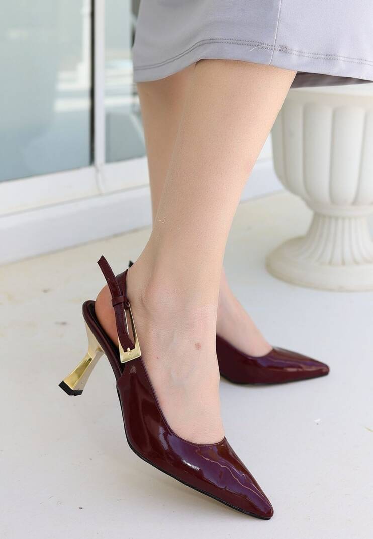 Zalin Bordo Rugan Topuklu Ayakkabı - 1