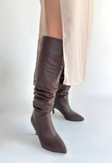 Zelya Kahverengi Cilt Topuklu Çizme - 2