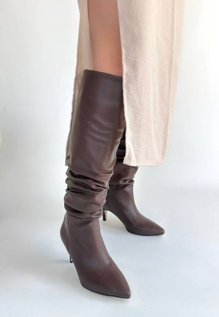 Zelya Kahverengi Cilt Topuklu Çizme - 2