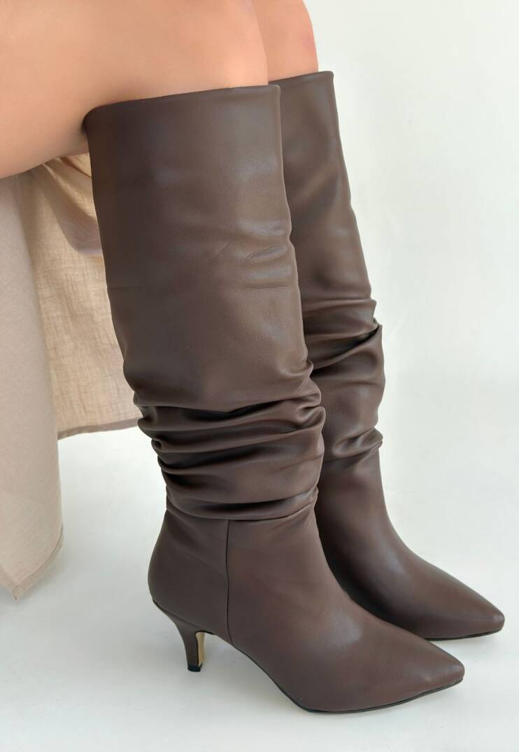 Zelya Kahverengi Cilt Topuklu Çizme - 3