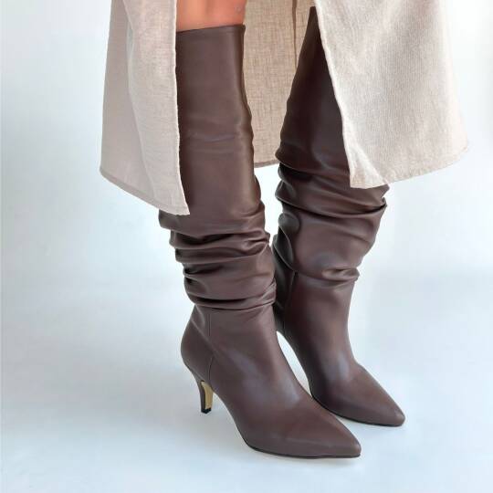 Zelya Kahverengi Cilt Topuklu Çizme - 4