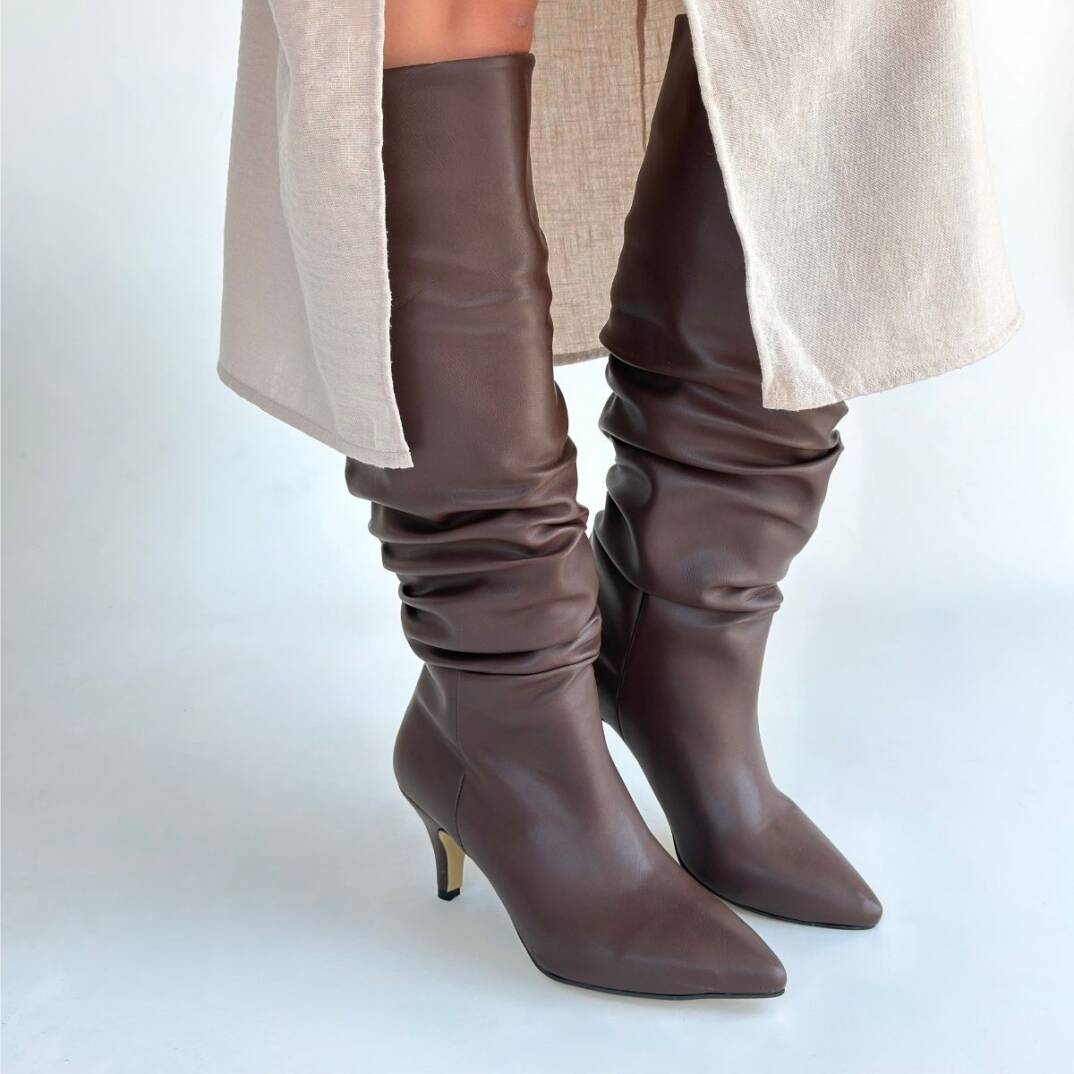 Zelya Kahverengi Cilt Topuklu Çizme - 4