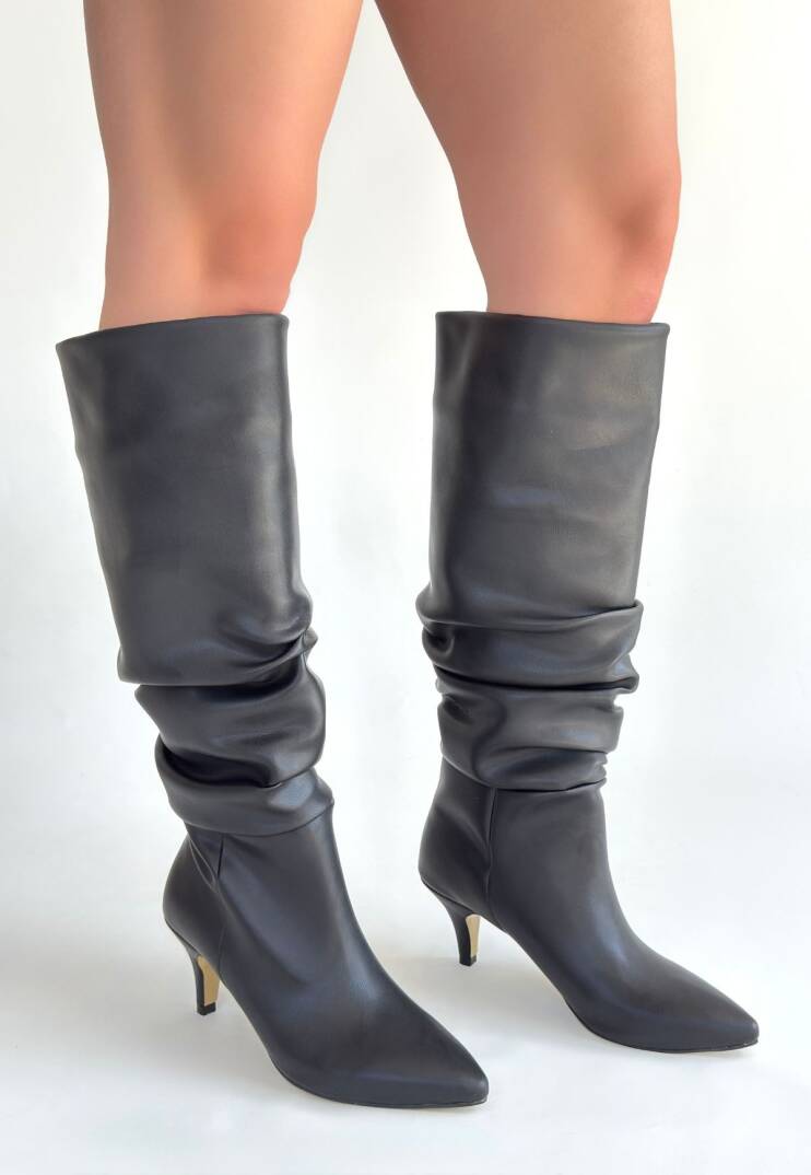 Zelya Siyah Cilt Topuklu Çizme - 3